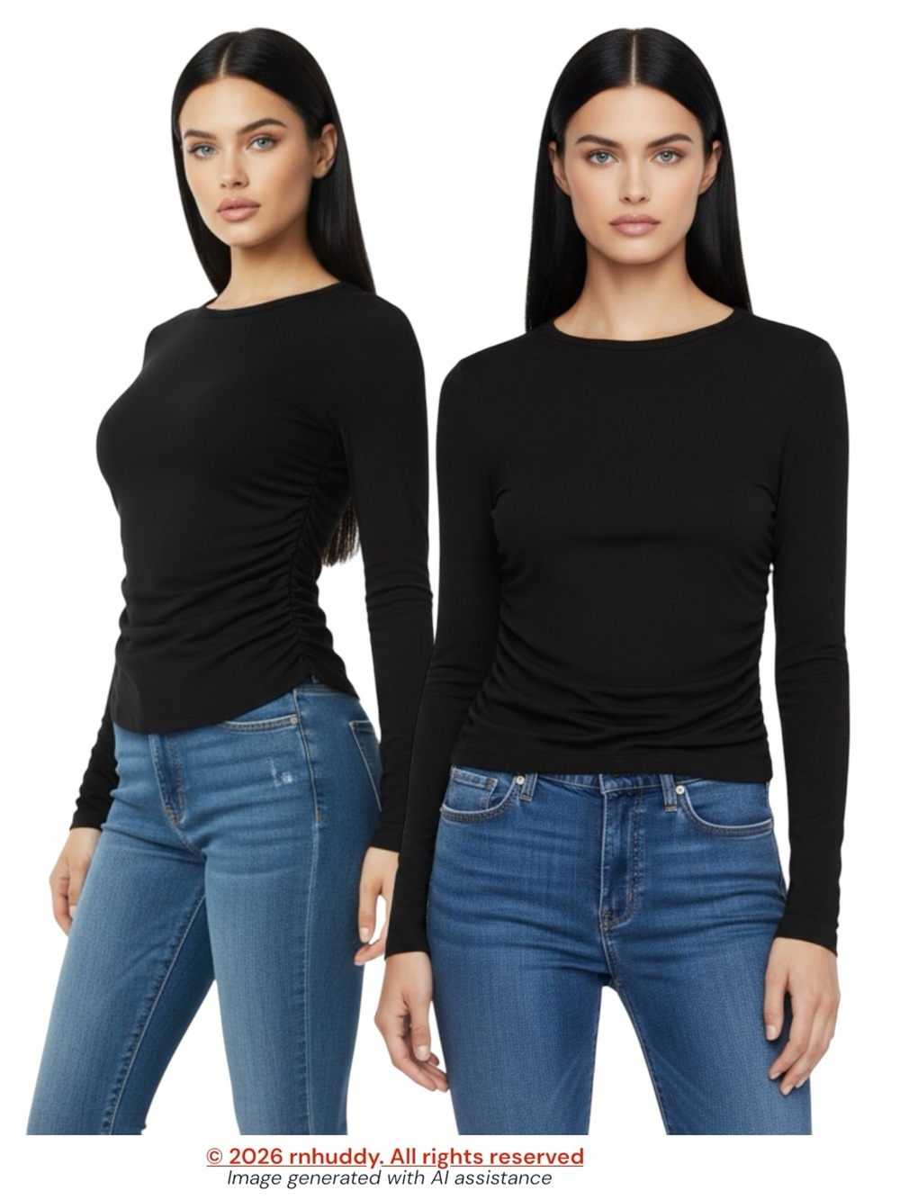 Bobi S black side cinched long sleeve stretch cotton modal shirt